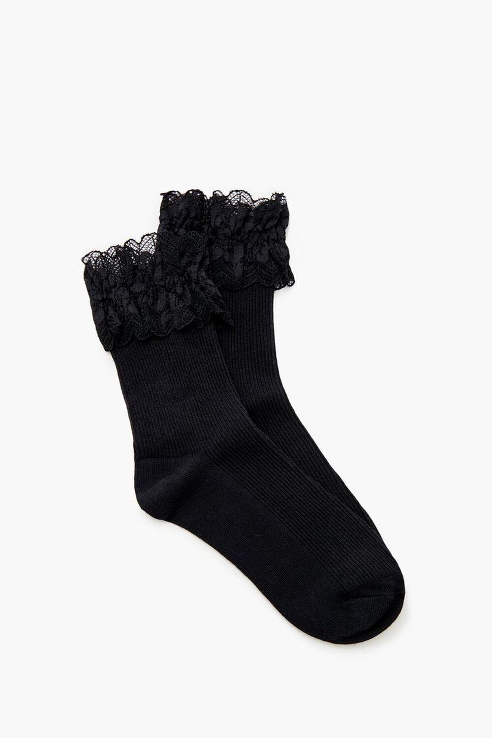 Ribbed Lace-Trim Crew Socks | Forever 21 Product Image