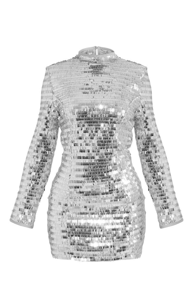 Petite Silver Sequin Shoulder Pad Detail Micro Mini Dress Product Image