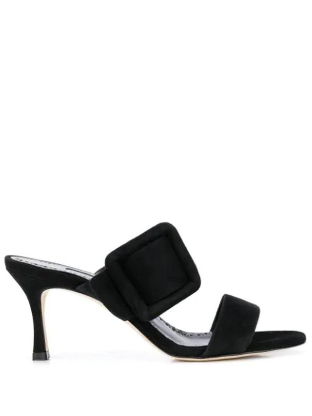 MANOLO BLAHNIK Gable Suede Buckle Slide Sandals In Black Suede Product Image