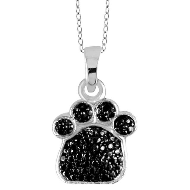 Womens Sterling Silver Accent Round-Cut Black Diamond Pave Set Paw Print Pendant 18) Product Image