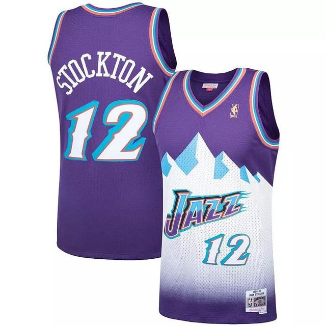 Mens Mitchell & Ness John Stockton Purple Utah Jazz 1996-97 Hardwood Classics Swingman Player Jersey Product Image