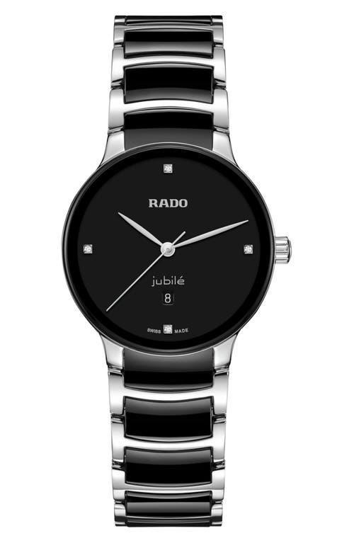 Rado Womens Swiss Centrix Diamond Accent Black Ceramic & Stainless Steel Bracelet Watch 31mm Product Image