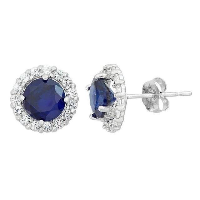 Designs by Gioelli Lab-Created Sapphire & White Topaz 10k White Gold Halo Stud Earrings, Womens, Blue Product Image