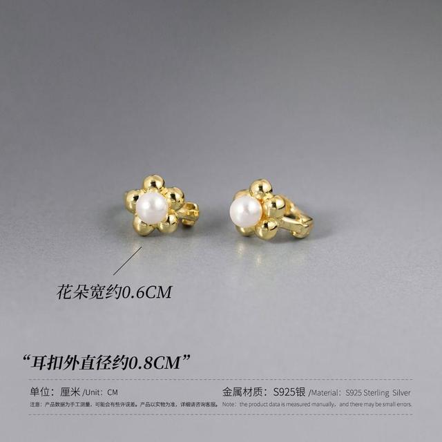 925 Sterling Silver Flower Faux Pearl Huggie Earring Product Image