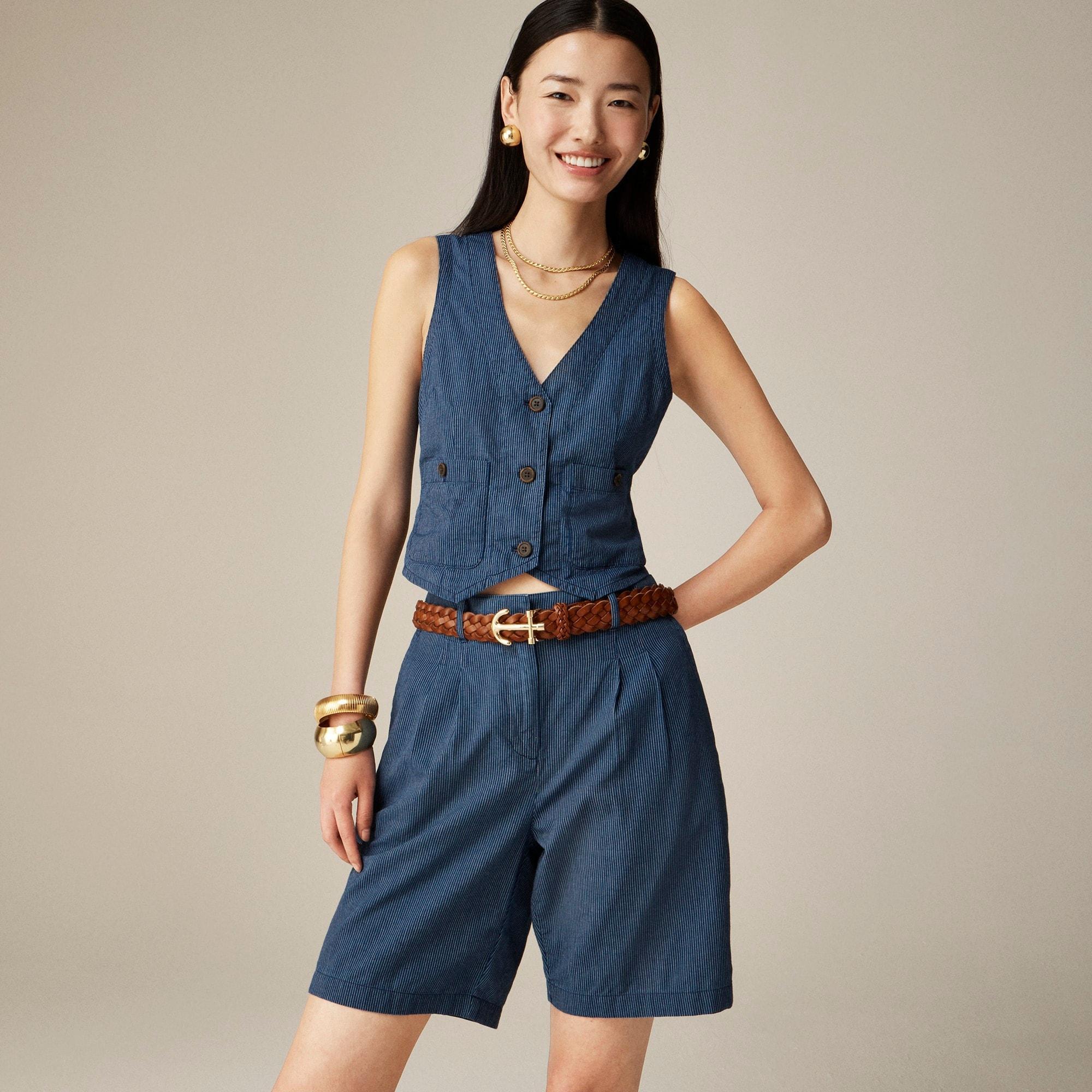 Patch-pocket vest in indigo stripe Product Image