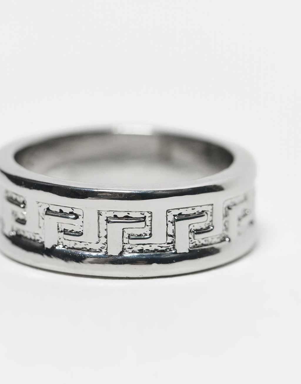 ASOS DESIGN band ring with embossed Greek wave in silver tone Product Image