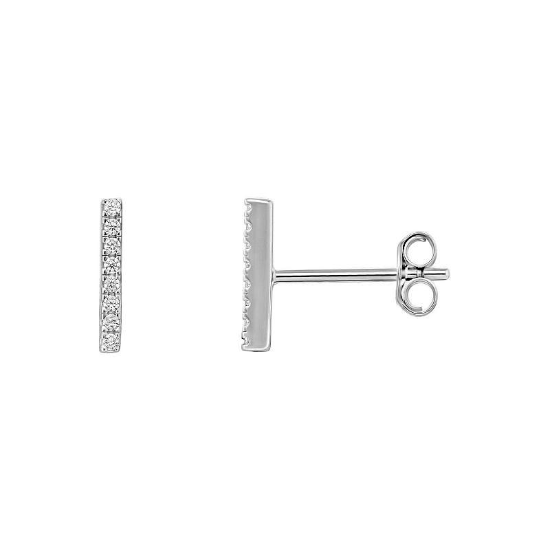 PRIMROSE Sterling Silver Cubic Zirconia Pave Bar Stud Earrings, Womens, Sterling Silver White Product Image