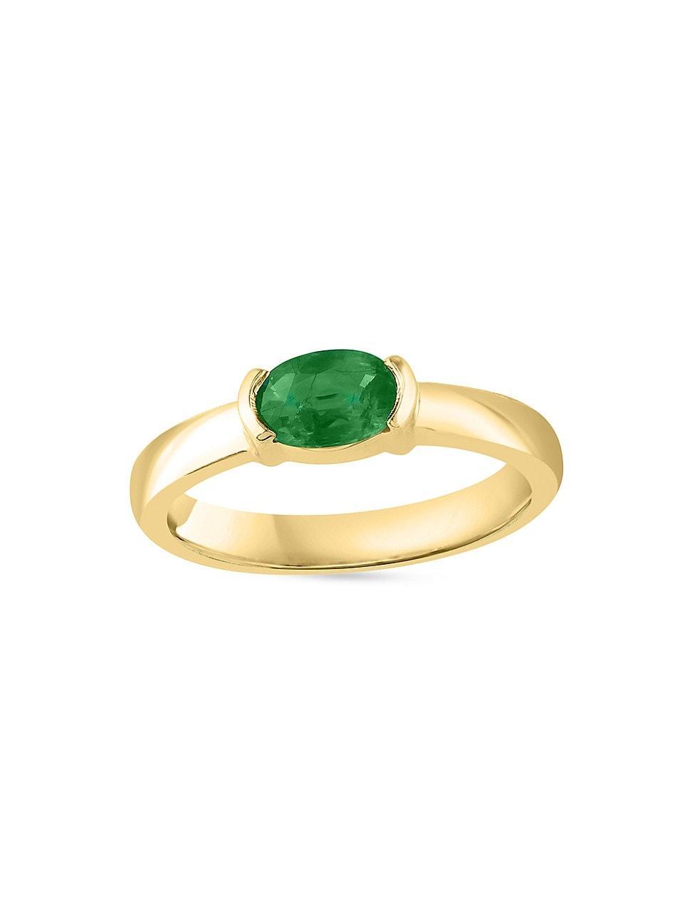 Womens 14K Gold & Emerald Oval-Cut Solitaire Ring Product Image