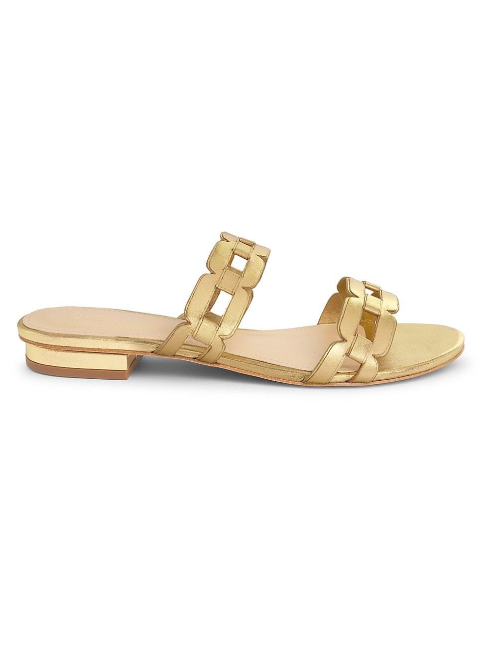 Womens Chain-Link Metallic Leather Sandals Product Image