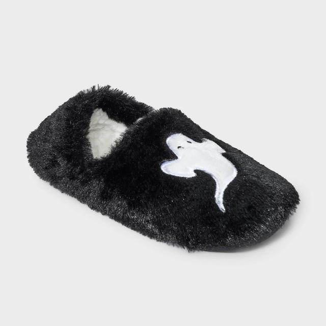 Womens Ghost Embroidered Halloween Faux Fur Pull-On Slipper Socks with Grippers - Hyde & EEK! Boutique Product Image