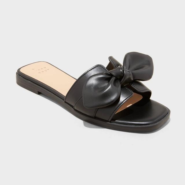 Womens Maple Knotted Bow Slide Sandals - A New Day Black 5.5 Product Image