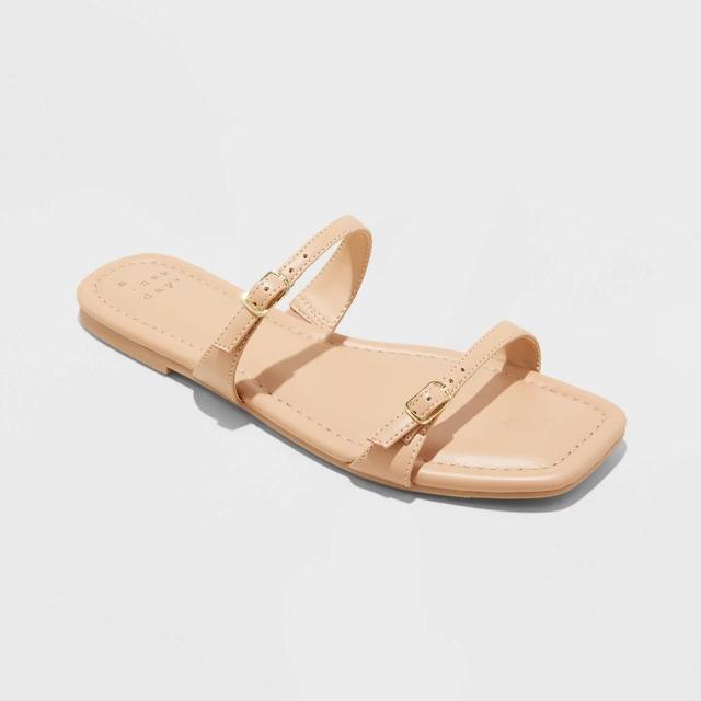 Womens Connie Two Band Buckle Slide Sandals with Memory Foam Insole - A New Day Tan 11 Product Image