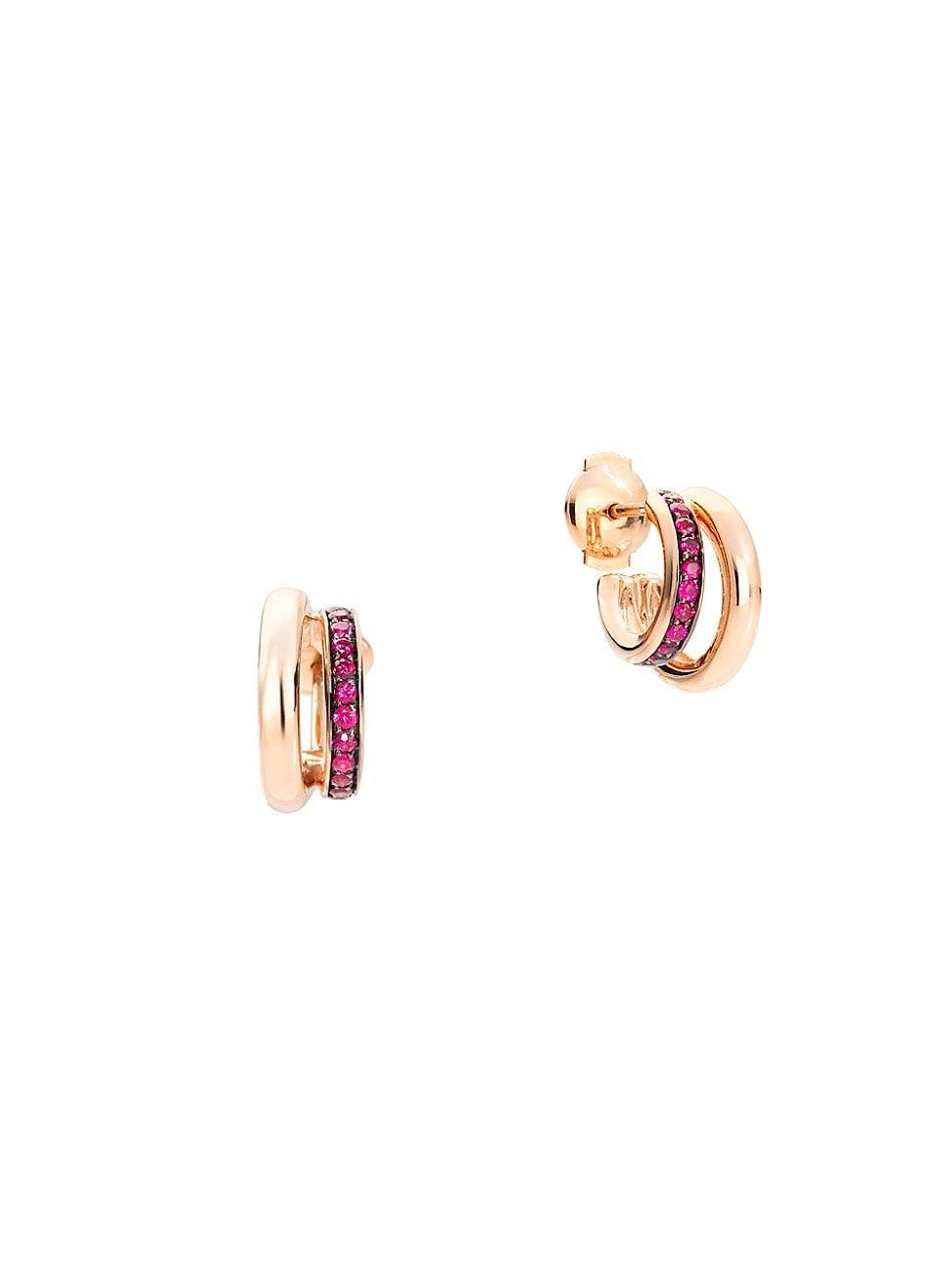 Womens Iconica 18K Rose Gold & Ruby Layered Hoop Earrings Product Image