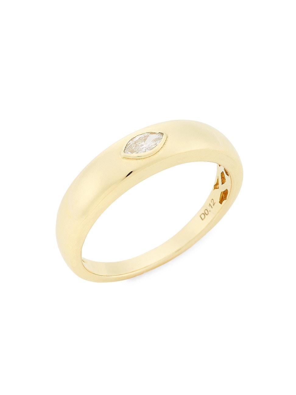 Womens 14K Yellow Gold & Marquise-Cut 0.11 TCW Diamond Dome Ring Product Image