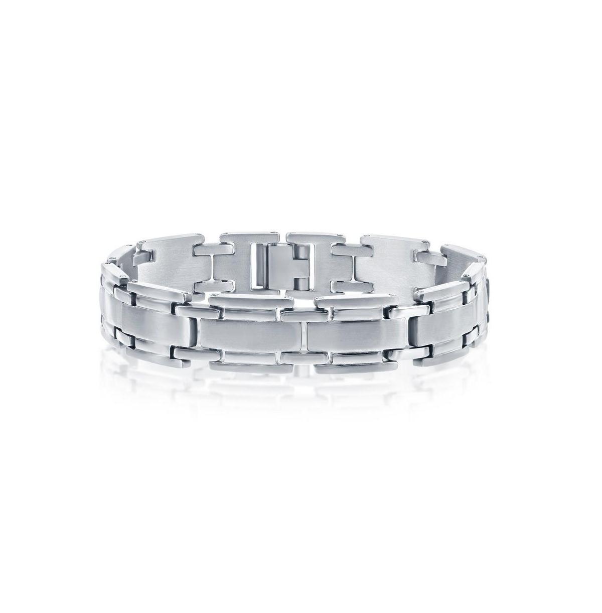 Mens Stainless Steel Matte and Polished Linked Bracelet Product Image