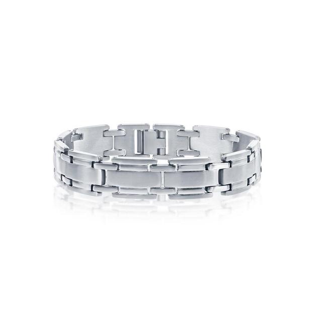 Mens Stainless Steel Matte and Polished Linked Bracelet Product Image