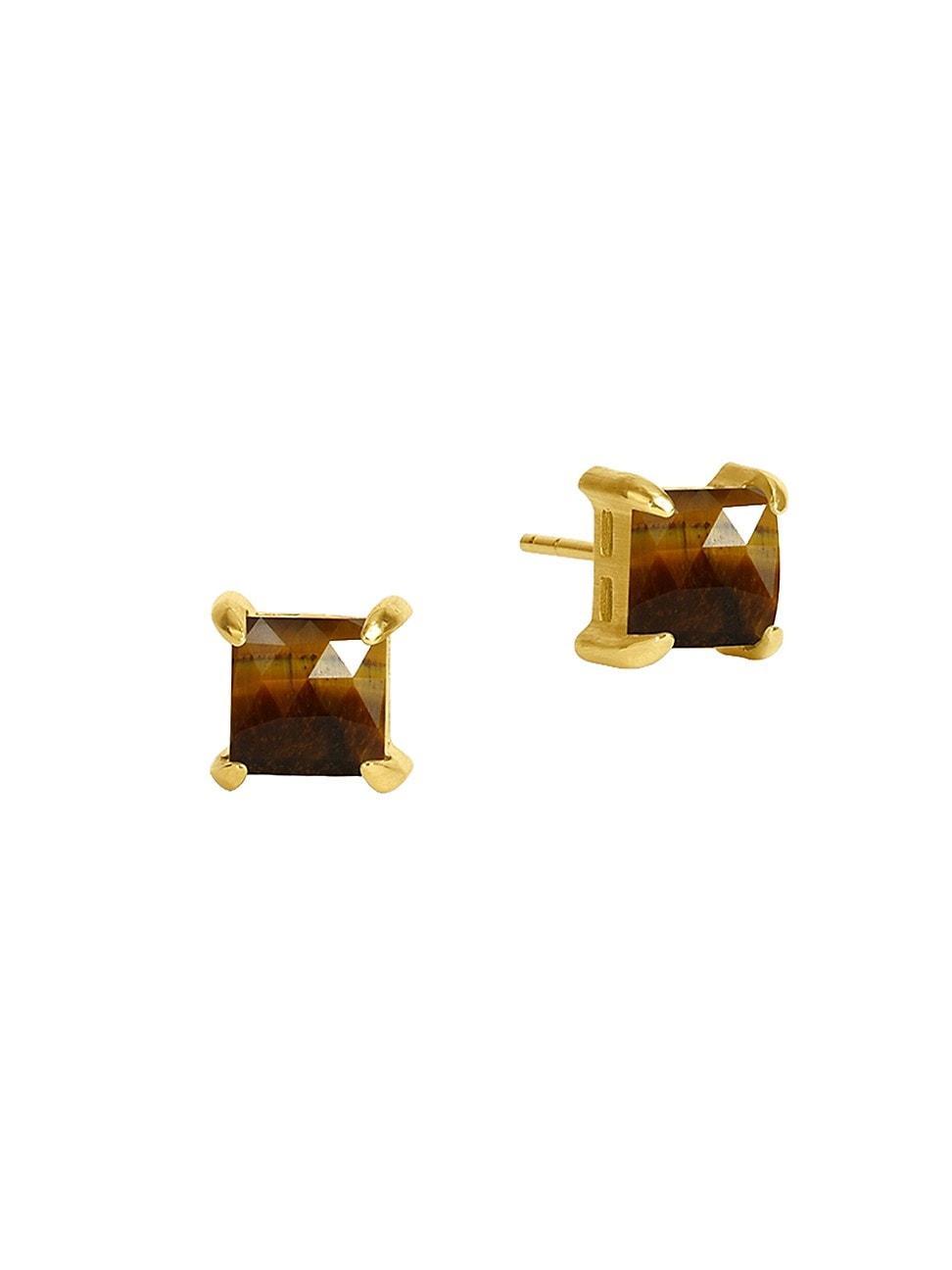 Womens Nomad 22K-Gold-Plated & Tigers Eye Midi Stud Earrings Product Image