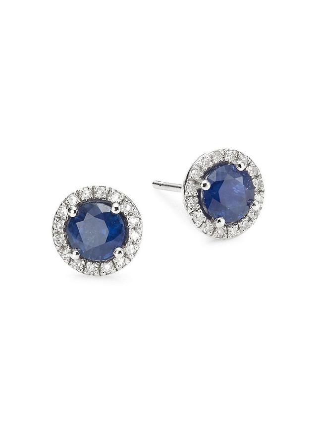 Womens 14K White Gold, Sapphire, & Diamond Stud Earrings - White Gold Product Image