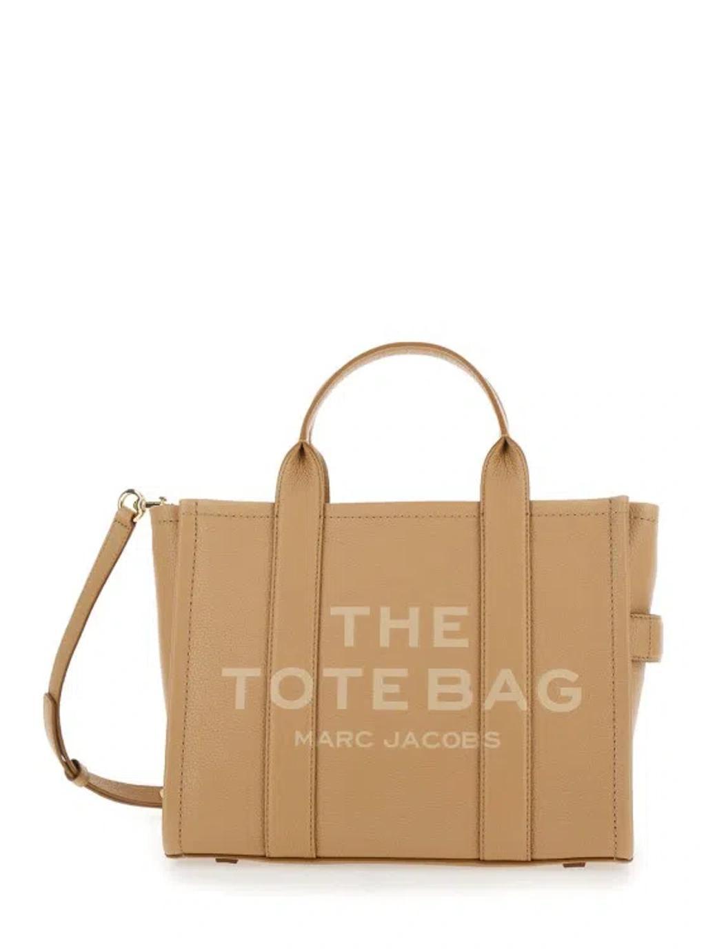 MARC JACOBS 'the Medium Tote Bag' Beige Shoulder Bag With Logo In Brown Product Image