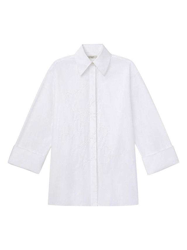 Womens Embroidered Cotton Poplin Foldover Cuff Oversized Shirt Product Image