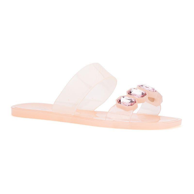 New York & Company Chantelle Womens Gem Jelly Slide Sandals Pink Product Image