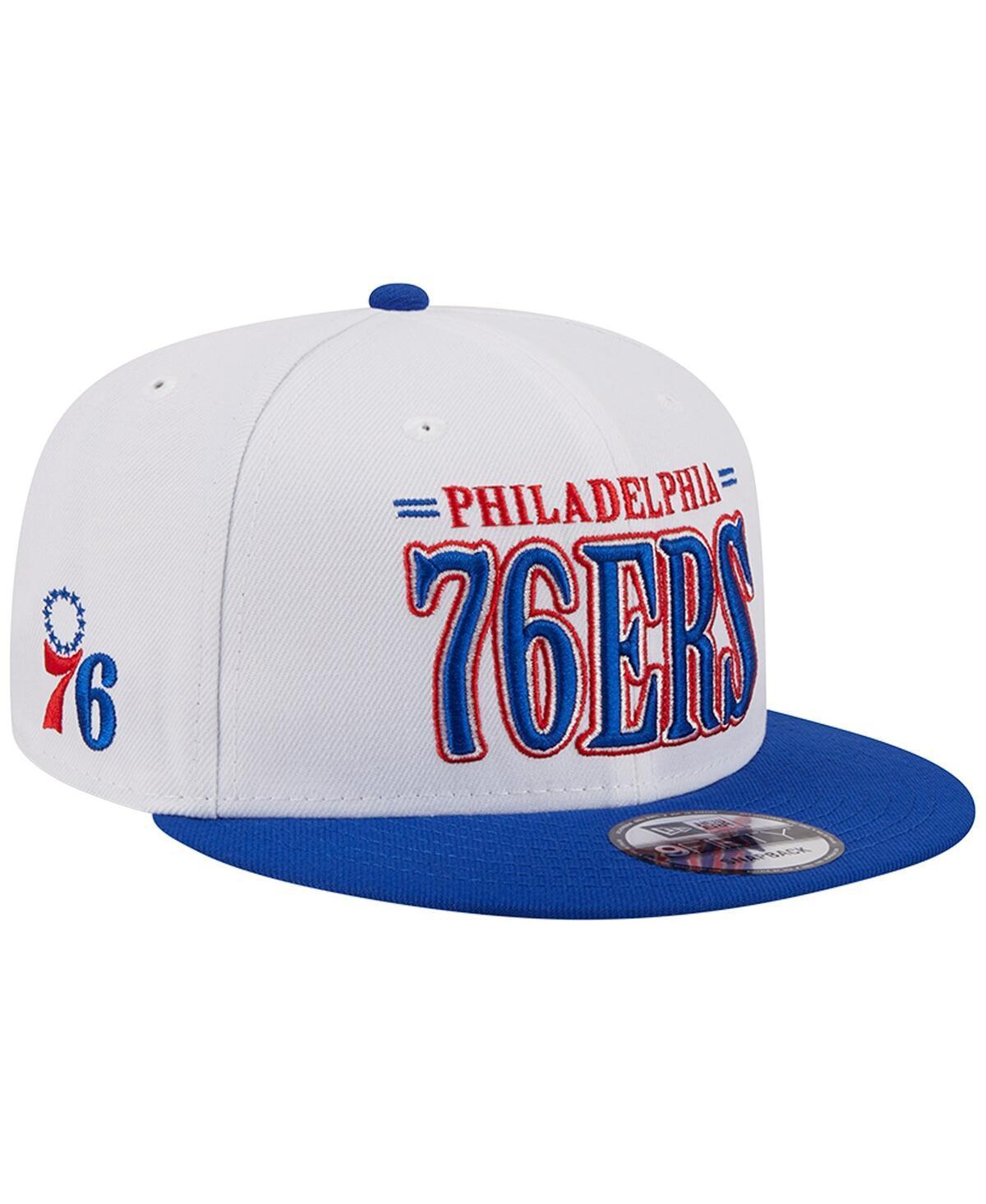 Mens New Era White Philadelphia 76ers Team Stack 9FIFTY Snapback Hat Product Image