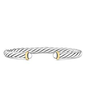 Mens Cable Flex Cuff Bracelet in Silver with 14K Gold, 6mm Product Image