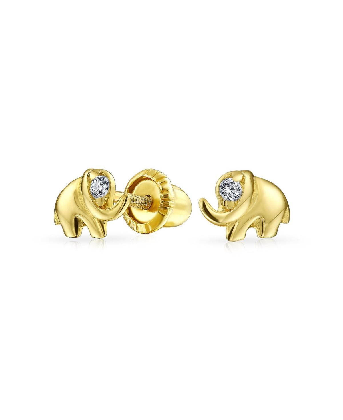 Bling Jewelry Tiny Minimalist Cz Accent Zoo Animal Lucky ElephantYellow 14K Gold Stud Earrings For Women Screw-back Product Image