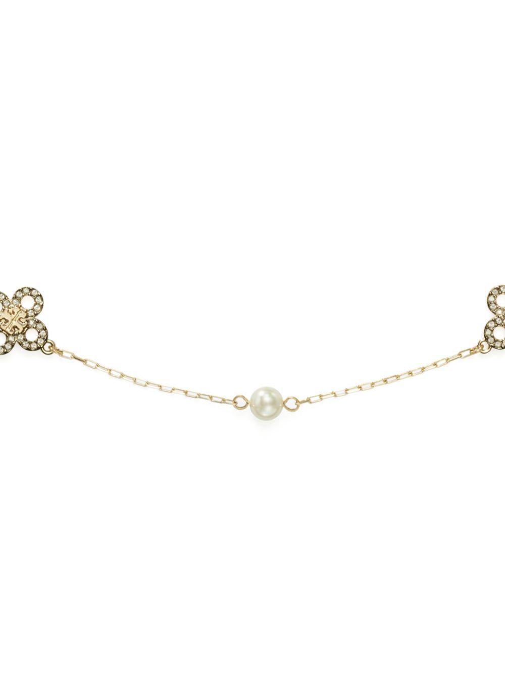 TORY BURCH Kira Clover Faux Pearl Station Necklace In Tory Gold/pearl/crystal Product Image