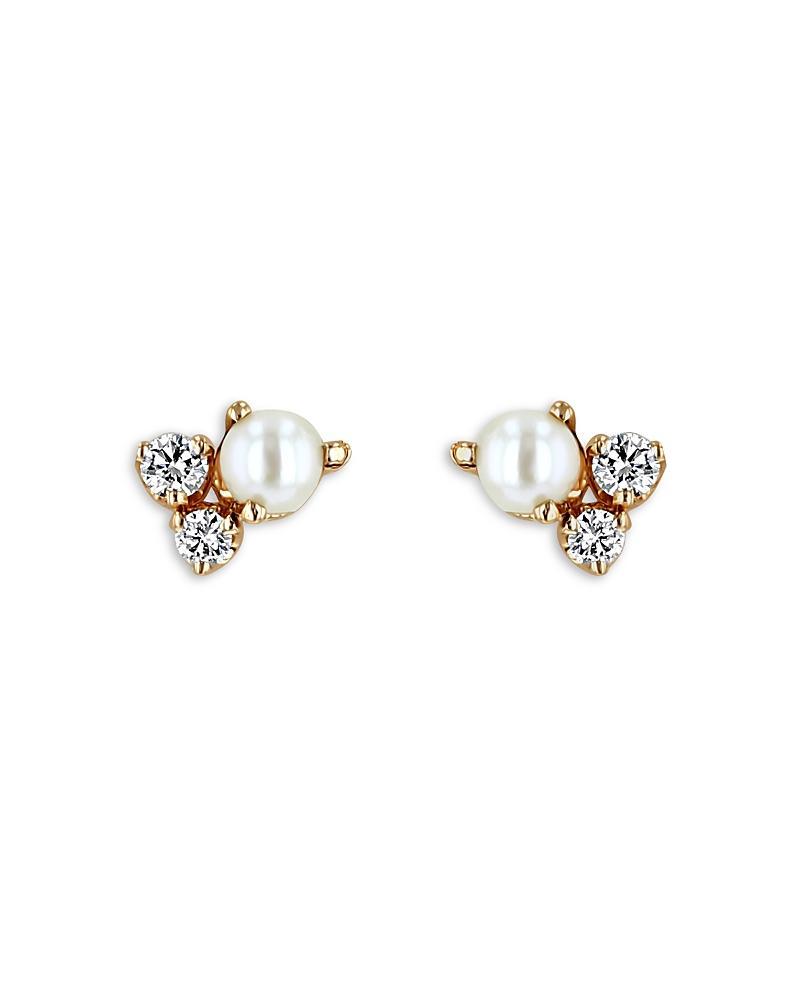 Zoe Chicco 14K Yellow Gold Cultured Freshwater Pearl & Diamond Cluster Stud Earrings Product Image