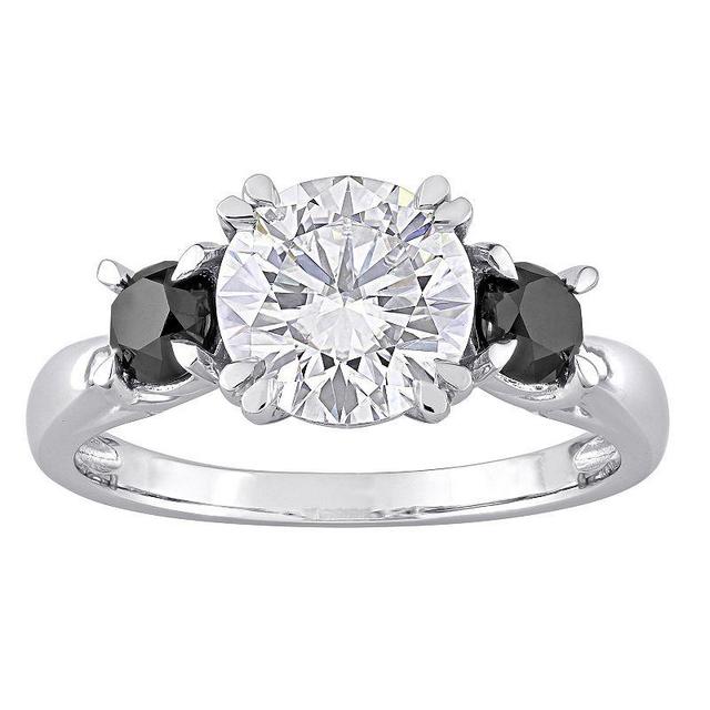 Stella Grace 10k White Gold 3/4 Carat T.W Black Diamond & Lab-Created Moissanite 3-Stone Engagement Ring, Womens Product Image