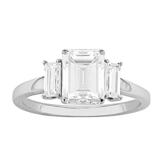 Radiant Fire 14k White Gold 3-Stone Lab-Created Moissanite Engagement Ring, Womens Product Image