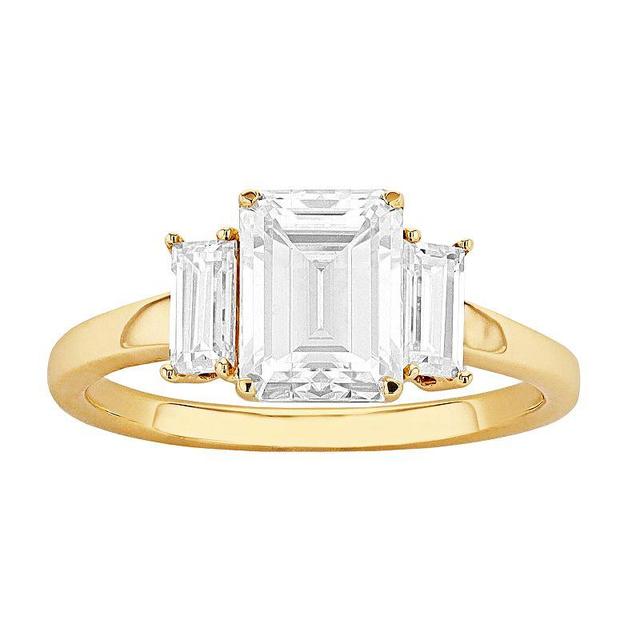 Radiant Fire 14k Gold Emerald-Cut Lab-Created Moissanite 3-Stone Engagement Ring, Womens White Product Image