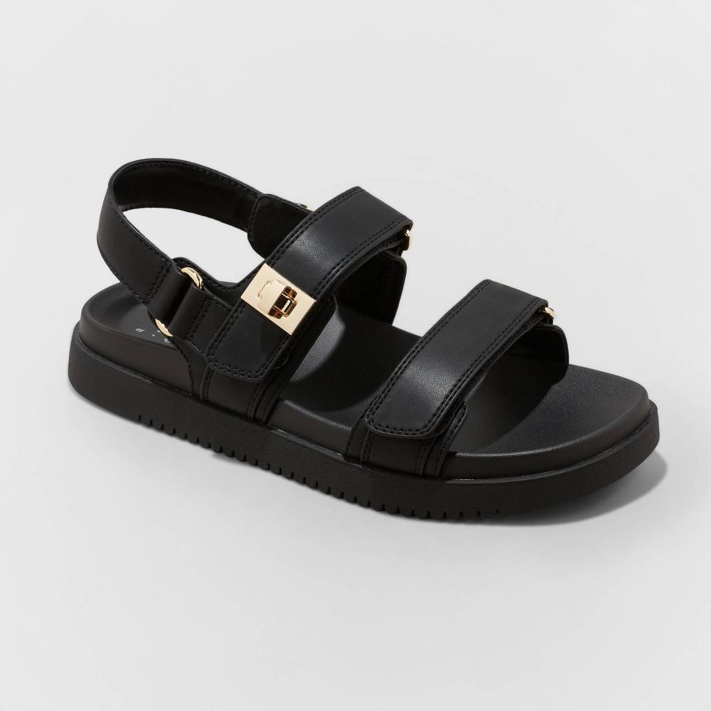 Womens Jonie Ankle Strap Footbed Sandals - A New Day Black 9.5 Product Image