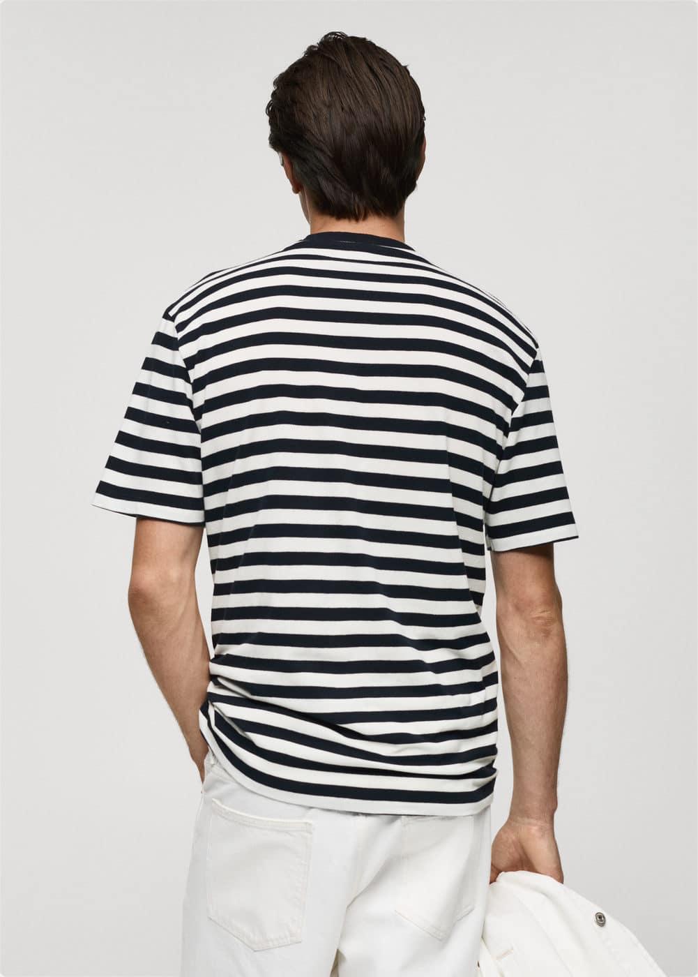 MANGO MAN - Regular fit 100% striped cotton t-shirt dark navyMen Product Image