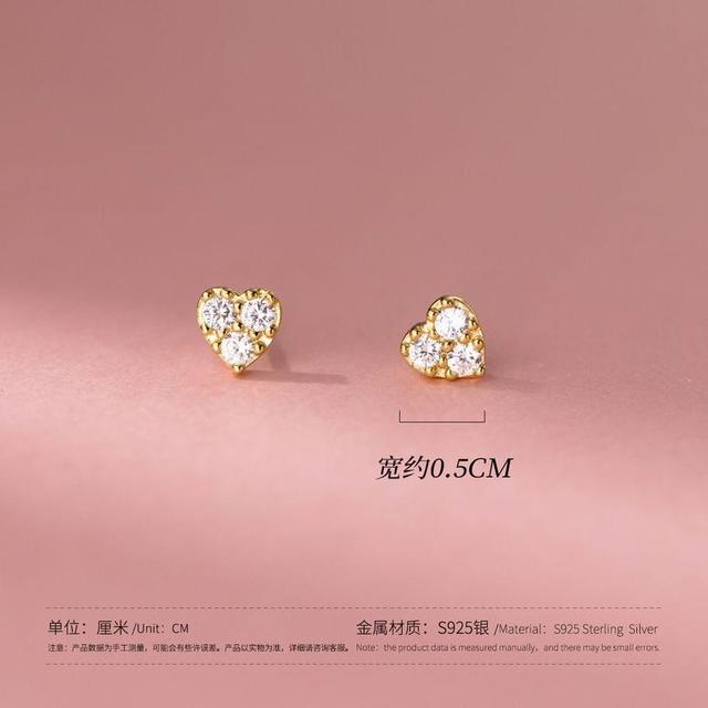 S925 Sterling Silver Heart Rhinestone Stud Earring Product Image