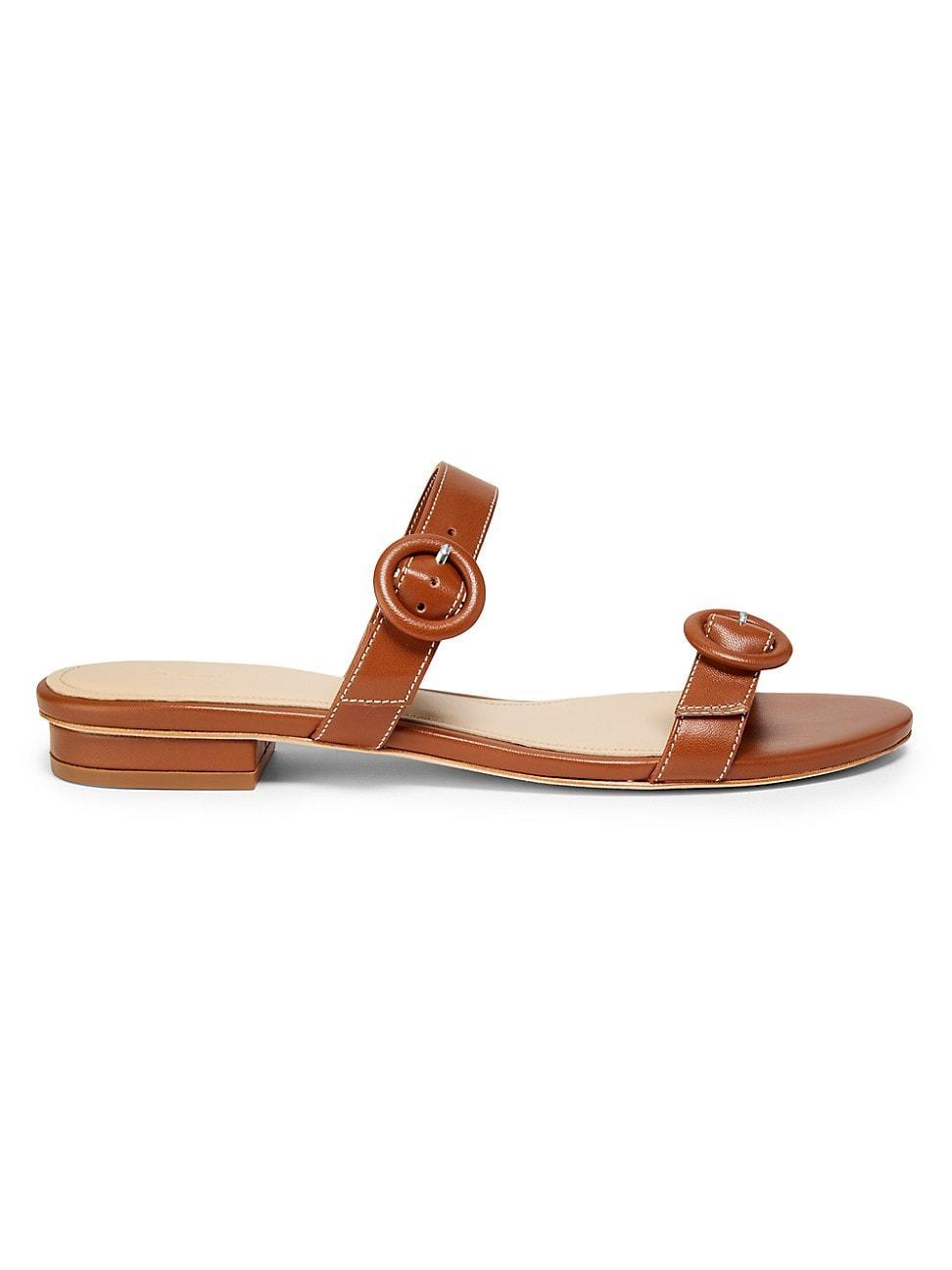 Womens Double Buckle Leather Flat Sandals Product Image