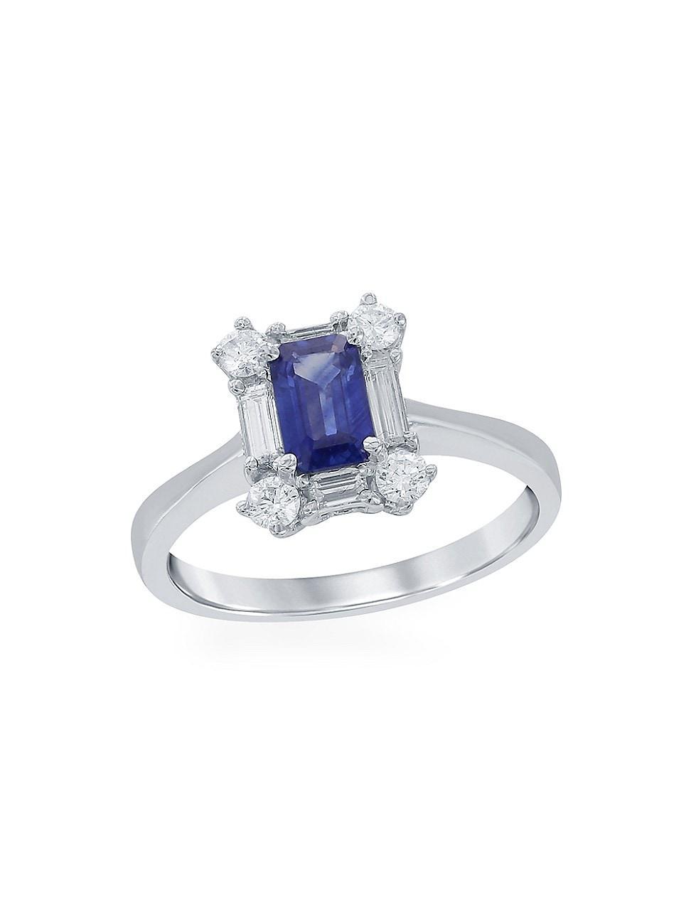 Womens 14K White Gold, Blue Sapphire & 0.13 TCW Diamond Halo Ring Product Image