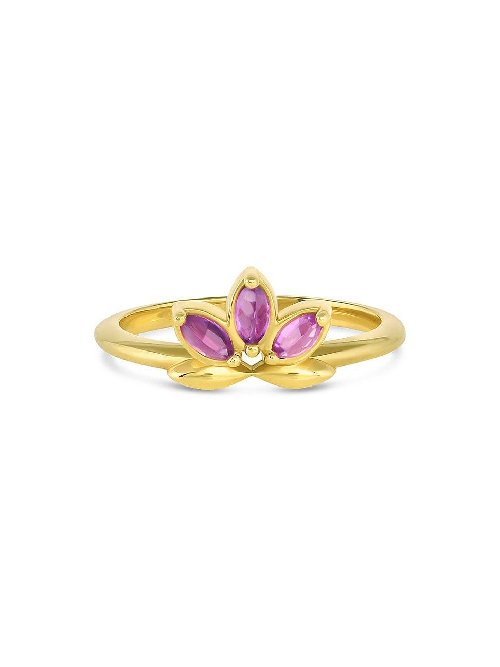 Womens Tillya Tepe 18K Yellow Gold & Pink Sapphire Lotus Ring Product Image