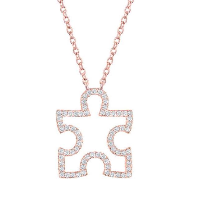 Cubic Zirconia Open Puzzle Piece Pendant Necklace, Womens Pink Tone Product Image