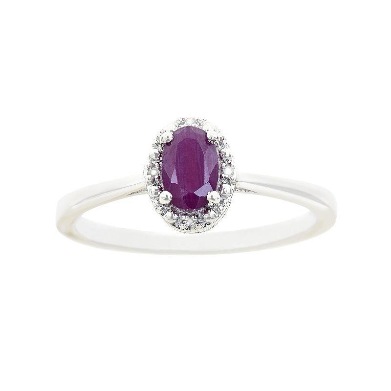 Celebration Gems Sterling Silver Ruby & Diamond Accent Oval Halo Ring, Womens Product Image