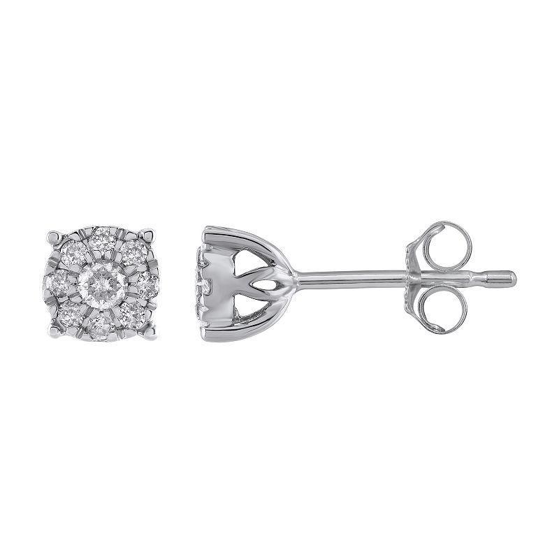 Yours and Mined 10k White Gold 1/4 Carat T.W. Diamond Cluster Stud Earrings, Womens Product Image