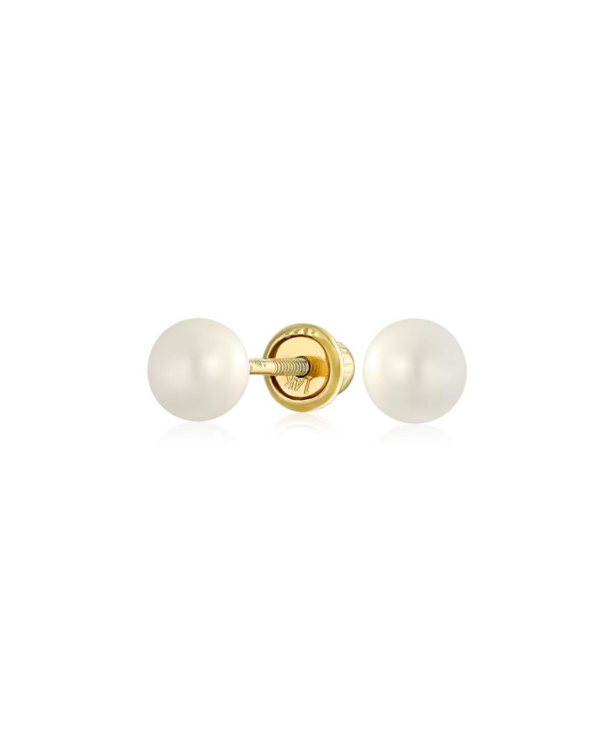 Bling Jewelry Tiny Minimalist Cz Accent14K Gold White Freshwater Cultured Pearl Stud Earrings For Women Secure Screw Back Product Image