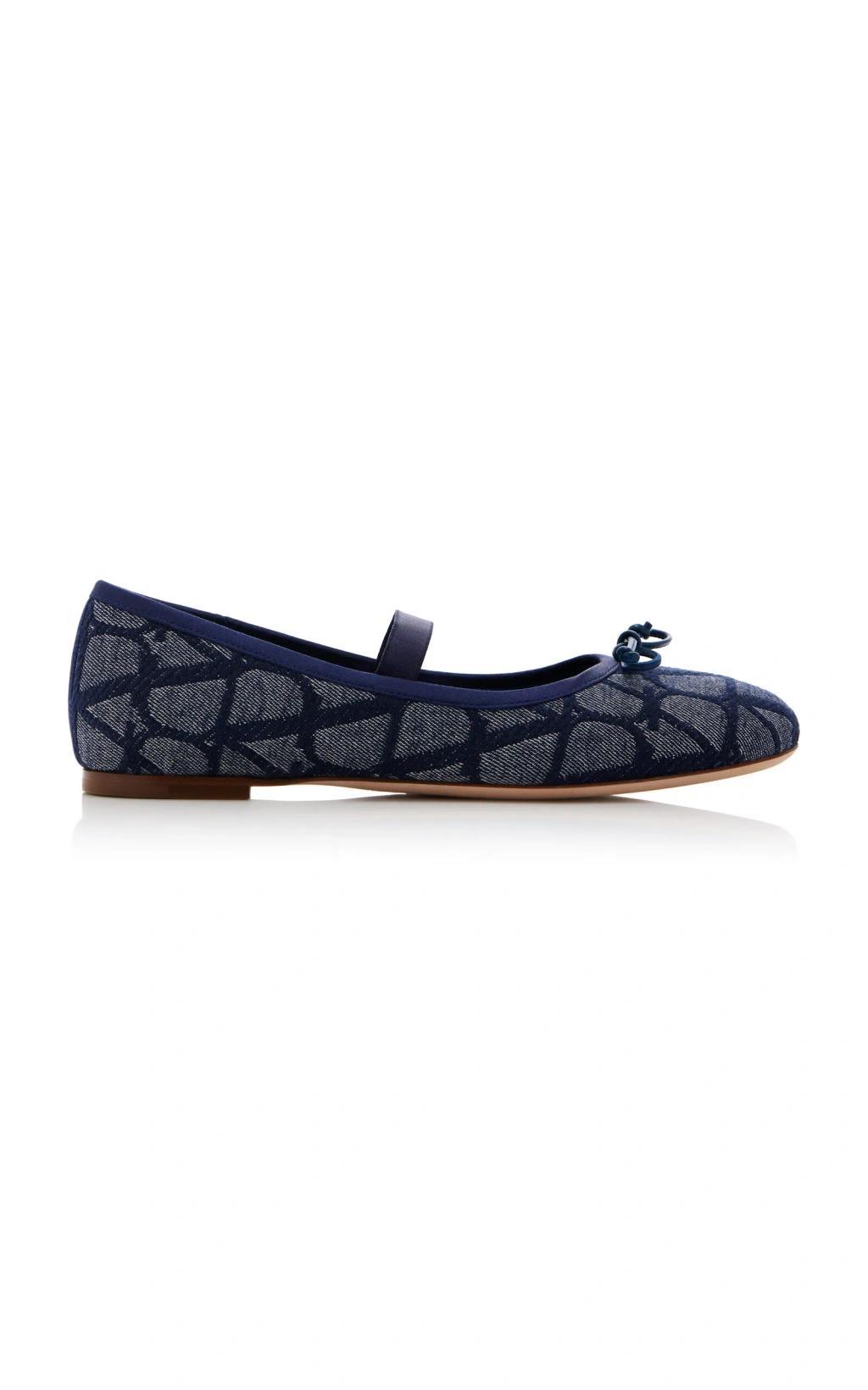 VALENTINO GARAVANI Toile Iconographe Ballerina Flat In Blue Product Image