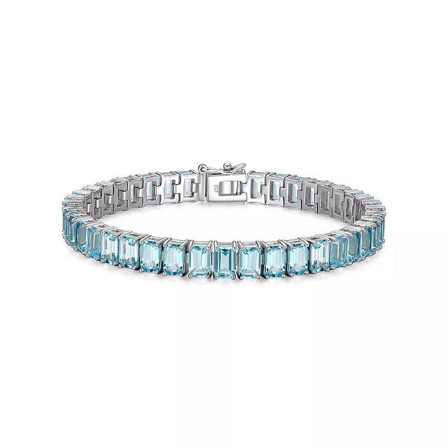 Sterling Silver Birthstone Emerald Cut Stone Tennis Bracelet, Womens Genuine Blue Topaz Dec Product Image