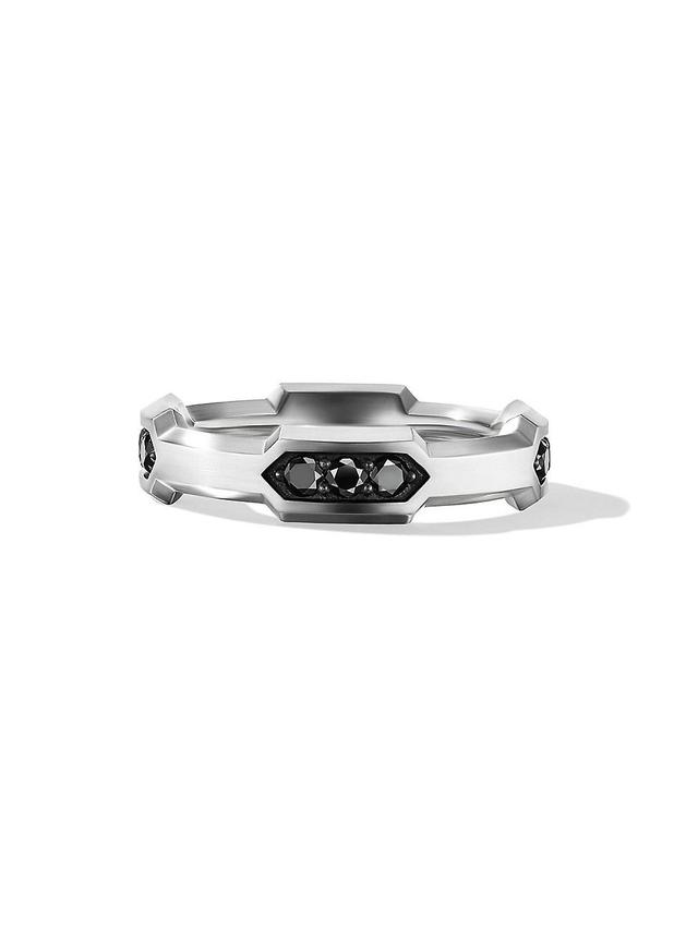 Mens Hex Station Band Ring with Pav Black Diamonds Product Image