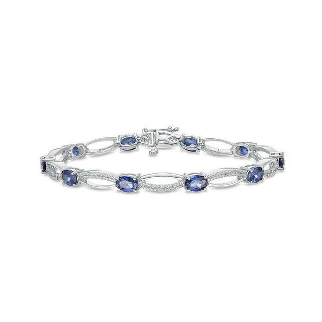 Gemminded Sterling Silver 1/10 Carat T.W. Diamond & Lab-Created Sapphire Bracelet, Womens Blue Product Image