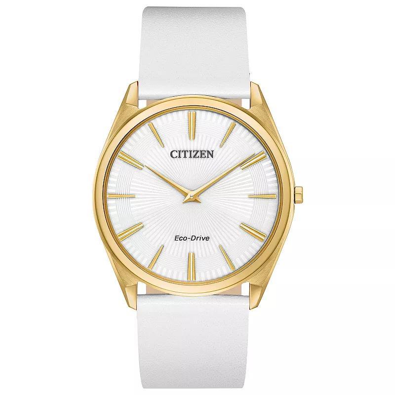 Citizen Womens Womens Eco-Drive Stilleto Gold Tone Stainless Steel White Leather Strap Watch Product Image