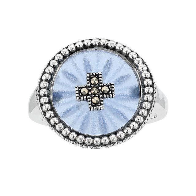 Lavish by TJM Sterling Silver Blue Sunray Crystal & Marcasite Ring, Womens Product Image