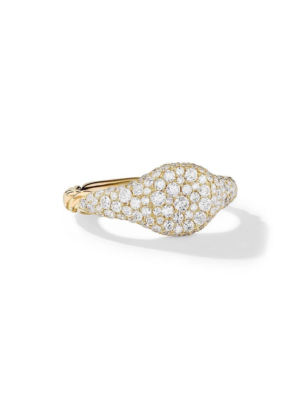 Womens Petite Pave Pinky Ring In 18K Yellow Gold Product Image